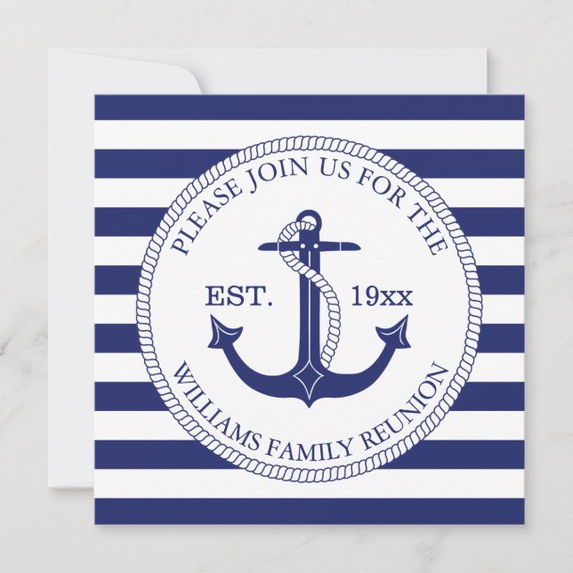 Familjeåterförening Nautical Anchor Blue Rand Inbjudningar (Framsida)
