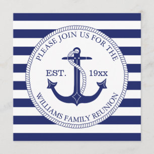 Familjeåterförening Nautical Anchor Blue Rand Inbjudningar