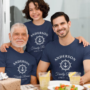 Familjeåterförening Nautical Anchor Helm Blue T Shirt