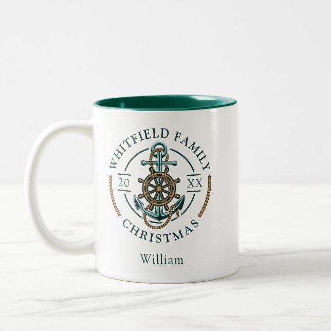 Familjeåterförening Nautiska Julens Helgdagar Två-Tonad Mugg (Vänster)