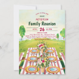 Familjeåterförening Picnic Summer Art Illustration Inbjudningar