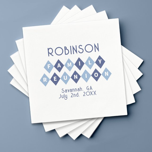 Familjeåterförening Samlar Modern Blue Party Picni Pappersservett (You can FULLY customize ALL colors in this fun Family Reunion party napkin!)
