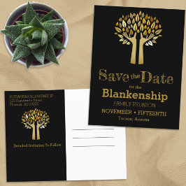 Familjeåterförening Spara datum Händer Up Träd Löv Meddelande Vykort