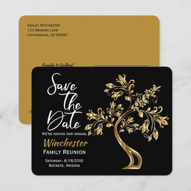 Familjeåterförening Spara datum Modern Guld Träd i Datumet (Fram/baksida)
