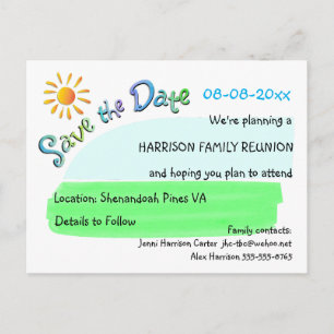 Familjeåterförening Sunshine Save Date Postcard Meddelande Vykort