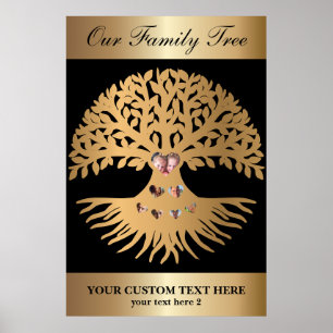 Familjeåterförening Träd med foton och hjärtan Poster