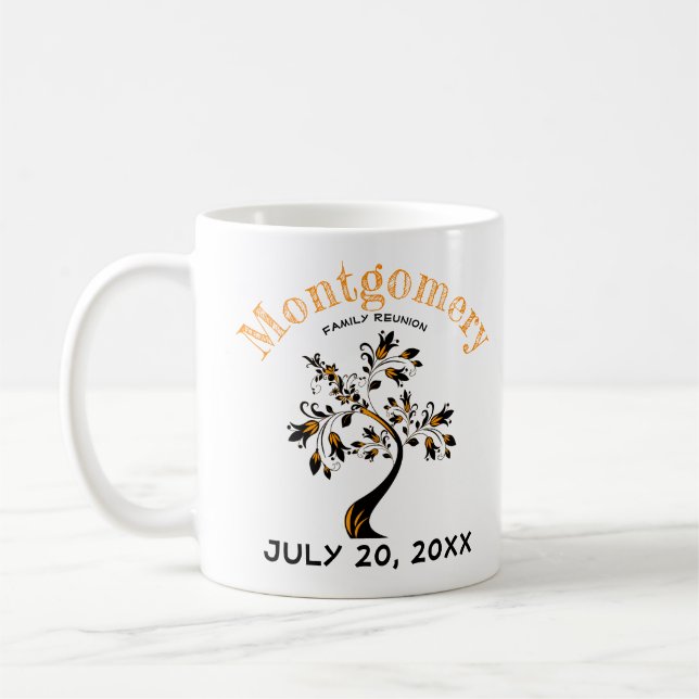 Familjeåterförening Trendig Orange Black Träd Kaffemugg (Vänster)