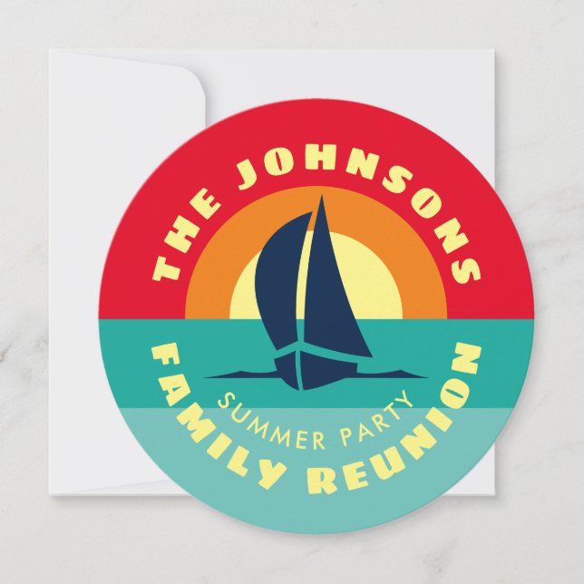 Familjeåterförening, tropisk solnedgång sommaren p inbjudningar (Framsida)