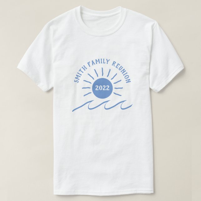Familjeåterförening - utomhus - Sol vid Beach elle T Shirt (Design framsida)