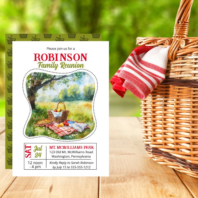 Familjeåterföreningen Firande i Picnic Basket Scen Inbjudningar (Picnic Basket Scene Family Reunion Celebration Invitation)