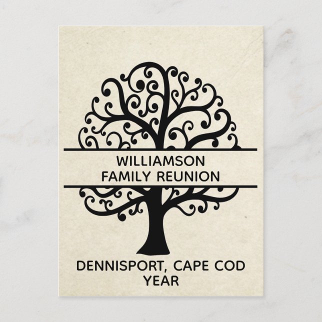 Familjeåterföreningen Träd Black Modern Teckning Vykort (Framsida)