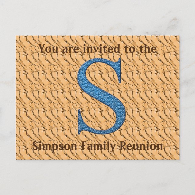 Familjeåterföreningsinbjudan Blue Brev S Monogram Vykort (Framsida)