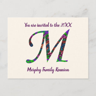Familjeåterföreningsinbjudan Brev M Monogram Vykort