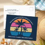Familjeåterföreningsinbjudan för Cute Beach Handfl Vykort<br><div class="desc">Den söta party-vykortsinbjudan till stranden handflatan träd är perfekt för en sommarfamiljeåterförening på en tropisk ö. Anpassa roligten inbjudan till en kustkontakt med vänner eller familj.</div>