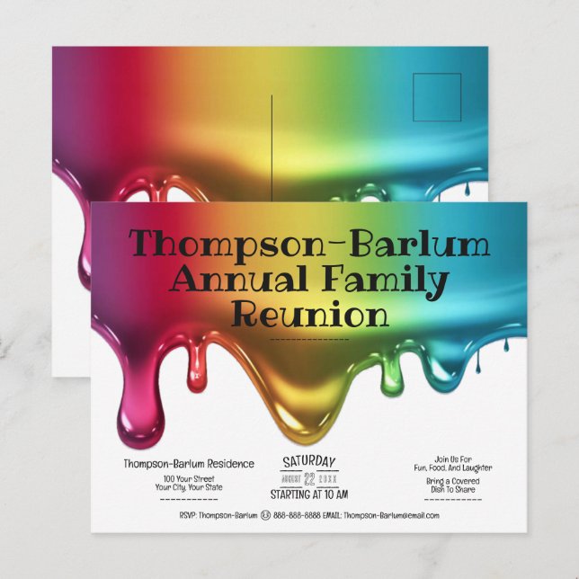 Familjeåterföreningsinbjudan för Färg Stänk Vykort (Fram/baksida)