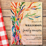 Familjeåterföreningsinbjudan för Rustic Family Trä Vykort<br><div class="desc">Inbjudan din familj för familjen Reunion med det här roliga vykortet. Den har en färgstark mosaikfamilj träd på en beige bakgrund. Enkelt anpassade. Om du vill redigera ytterligare använda använder du verktyg för att ändra teckensnittet,  teckensnittet storlekt eller färg. Original Mosaic © Michele Davies.</div>