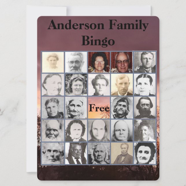 Familjeåterföreningsinbjudan och fotobingokort (Framsida)