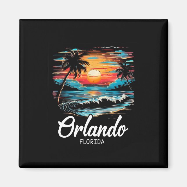 Familjebesök Retro Sunset Florida Orlando Magnet (Framsidan)
