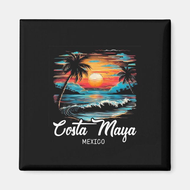 Familjebesök Retro Sunset Mexico Costa Maya Magnet (Framsidan)