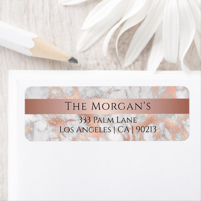 Familjebeteckning Namn, Vita och Ro Guld Marble Returadress Etikett (Insitu)