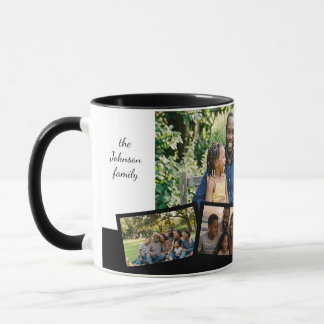 Familjebildcollage - Fem foton + Anpassad text Mugg