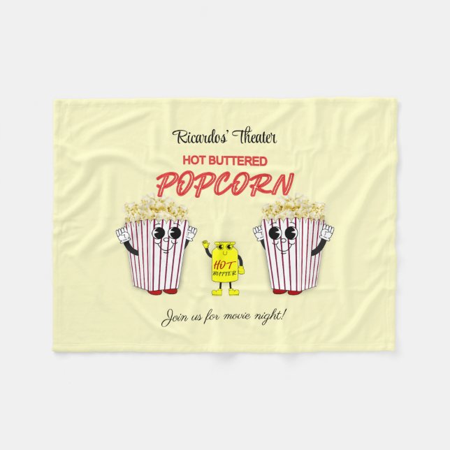 Familjebiograf med varmt smörpopcorn  fleecefilt (Framsidan (Horisontell))