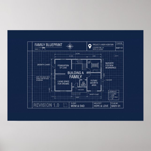 Familjeblåkopia för bebisannonsering poster (Framsidan)