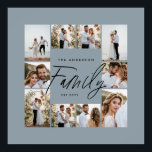 Familjeblått elegant, modern, minimal fotokollage poster<br><div class="desc">Familjeskript elegant modern minimal dammig fotokollage med blå personlig,  enkel linjer-familjpresenttryckning.</div>