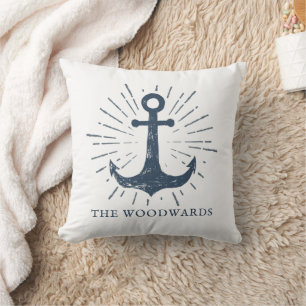 Familjeblått Namn Nautical Anchor Navy Blue Kudde
