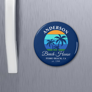 Familjebob Namn Beach House Sol Handflatan Träd Bl Magnet