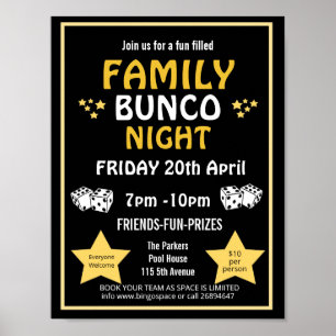 Familjebunco night, bunco party PTA event PTO Poster