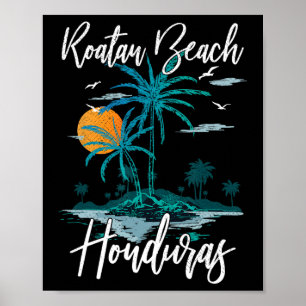 Familjebyte Retro Sunset Honduras Roatan Beach Poster