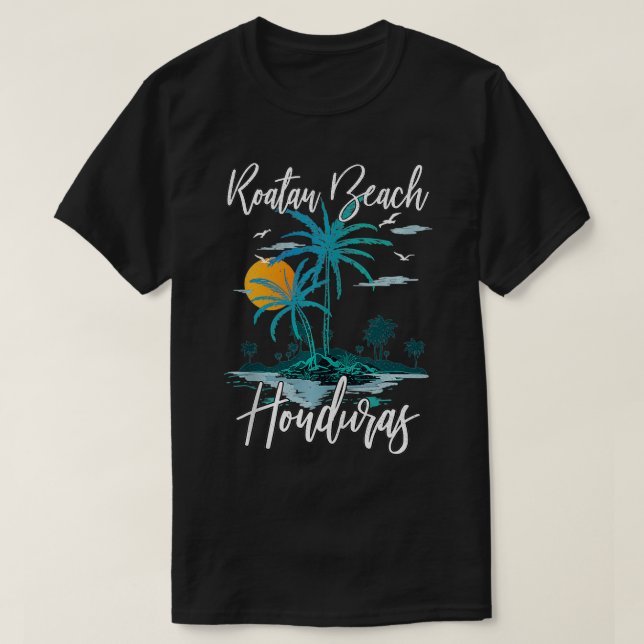 Familjebyte Retro Sunset Honduras Roatan Beach T Shirt (Design framsida)