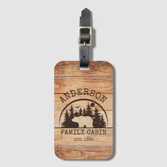 Familjecabin Namn Personlig Rustic wooden Bagagebricka (Framsida vertikal)