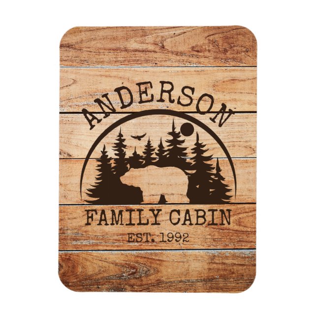 Familjecabin Namn Personlig Rustic wooden Magnet (Vertikal)