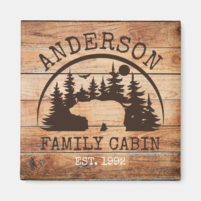 Familjecabin Namn Personlig Rustic wooden Magnet (Framsidan)