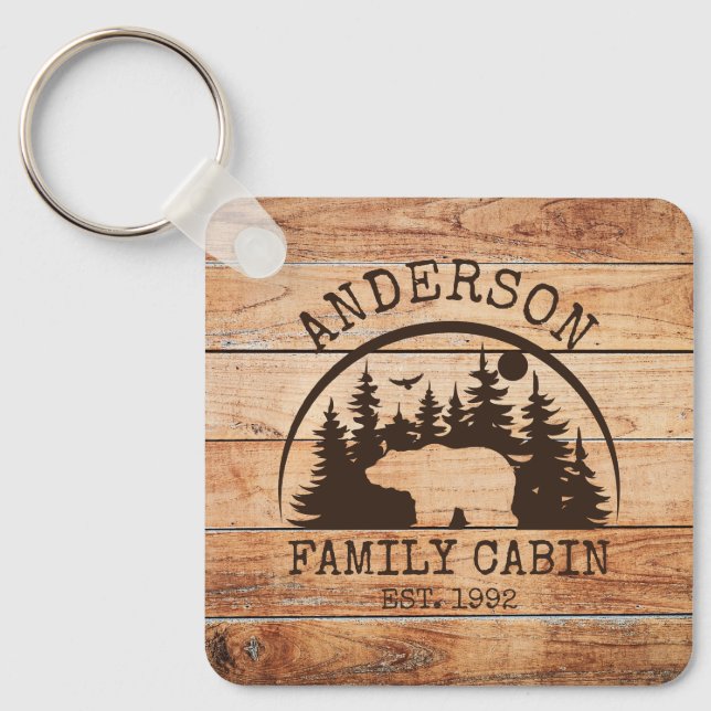 Familjecabin Namn Personlig Rustic wooden Nyckelring (Framsida)
