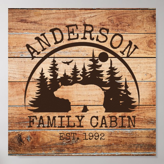 Familjecabin Namn Personlig Rustic wooden Poster (Framsidan)