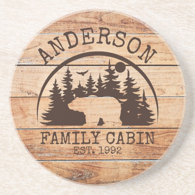 Familjecabin Namn Personlig Rustic wooden Underlägg (Framsidan)