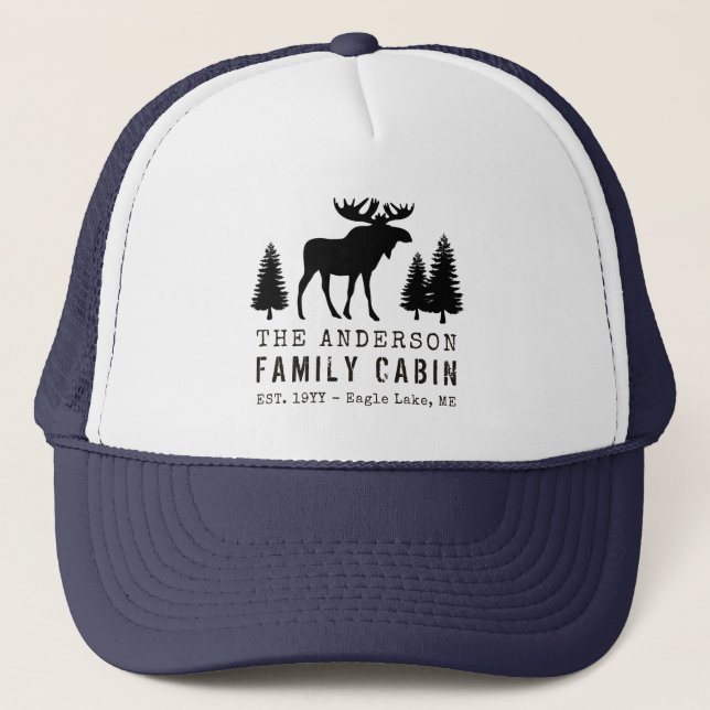 FamiljeCabin Rustic Moose Gräs Träd Silhouette Keps (Framsida)
