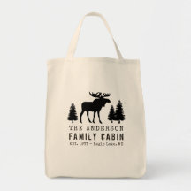 FamiljeCabin Rustic Moose Gräs Träd Silhouette