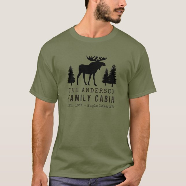 FamiljeCabin Rustic Silhouette Moose Gräs Träd T Shirt (Framsida)