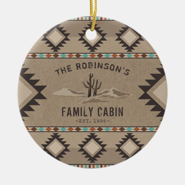 FamiljeCabin Rustic Southwest Native Tribal Cactus Julgransprydnad Keramik (Framsidan)