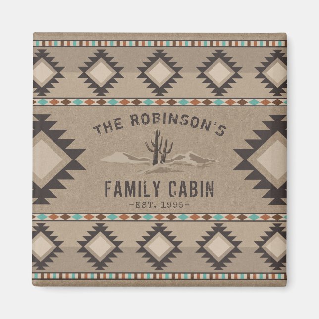 FamiljeCabin Rustic Southwest Native Tribal Cactus Magnet (Framsidan)