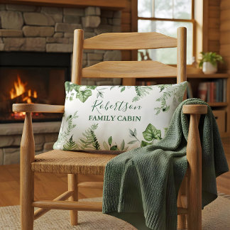 FamiljeCabin Watercolor Ivy Sage Ferns Botanical Lumbarkudde