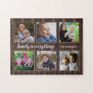 Familjecitat 6 Photo Collage Rustic Wood Pussel