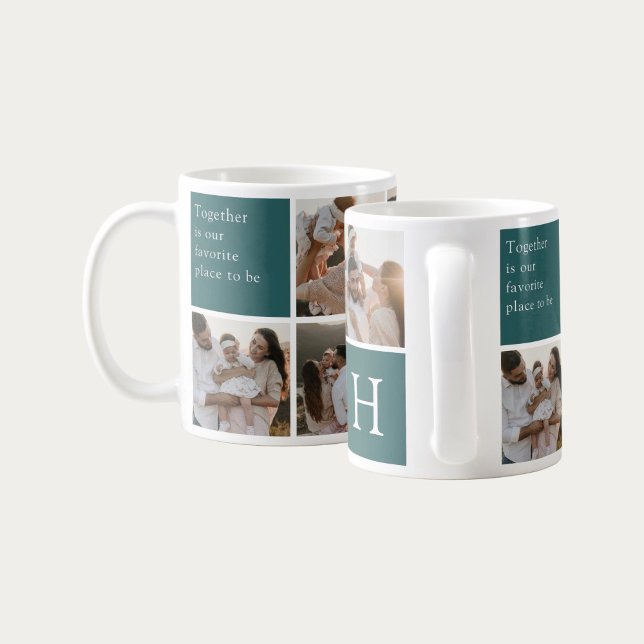 Familjecitat 8 Fotokollage Teal Kaffemugg (Skapare uppladdad)