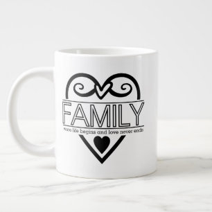 Familjecitat - "där livet börjar och Kärlek aldrig Jumbo Mugg