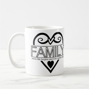 Familjecitat - "där livet börjar och Kärlek aldrig Kaffemugg