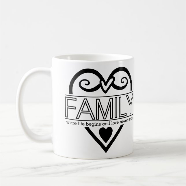 Familjecitat - "där livet börjar och Kärlek aldrig Kaffemugg (Vänster)